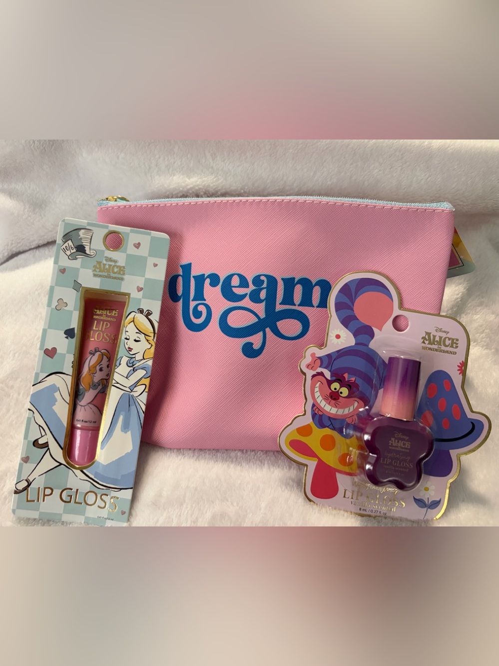 Disney- Alice In Wonderland - Pink Lip Gloss Set with Blue 'dream' Pouch